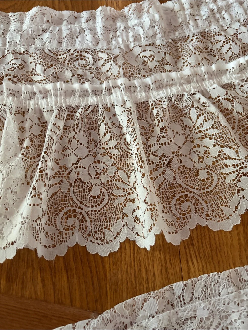 Elegant White Lace Ruffle Curtain Valance - Delicate Sheer Drapery Accent